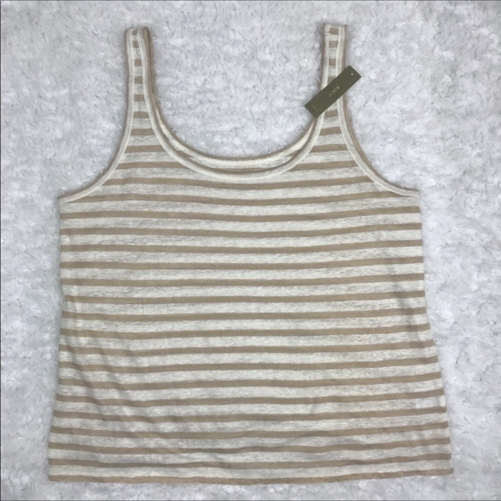 J.Crew NWT Linen Scoop Neck Stripe Tank Top XL - Picture 1 of 5